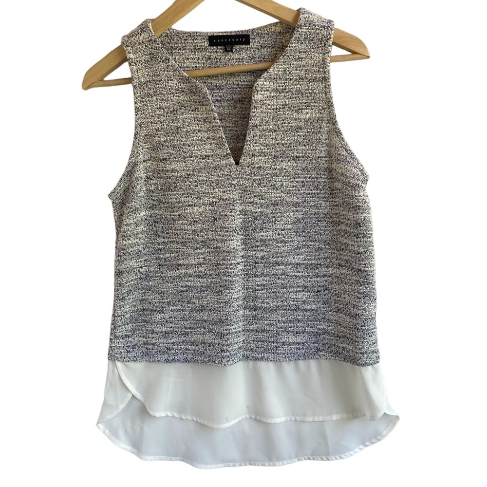 Sanctuary Tweed Chiffon Sleeveless Layered Blouse Women’s Size XS